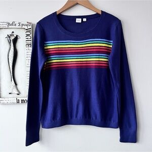 GAP Women’s Chest Stripe Blue Pullover Cabincore Sweater Size S